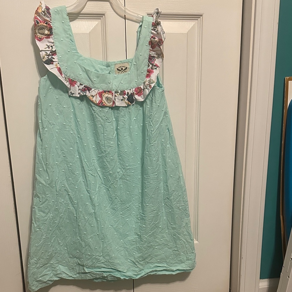 Mint Green Sleeveless Dress with Floral Ruffle